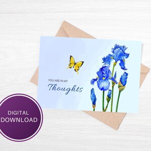 Printable You Are In My Thoughts Card Digital Download, 7x5 Folding Card, Blank Inside, Instant Download