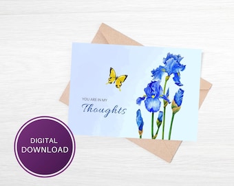 Printable You Are In My Thoughts Card Digital Download, 7x5 Folding Card, Blank Inside, Instant Download