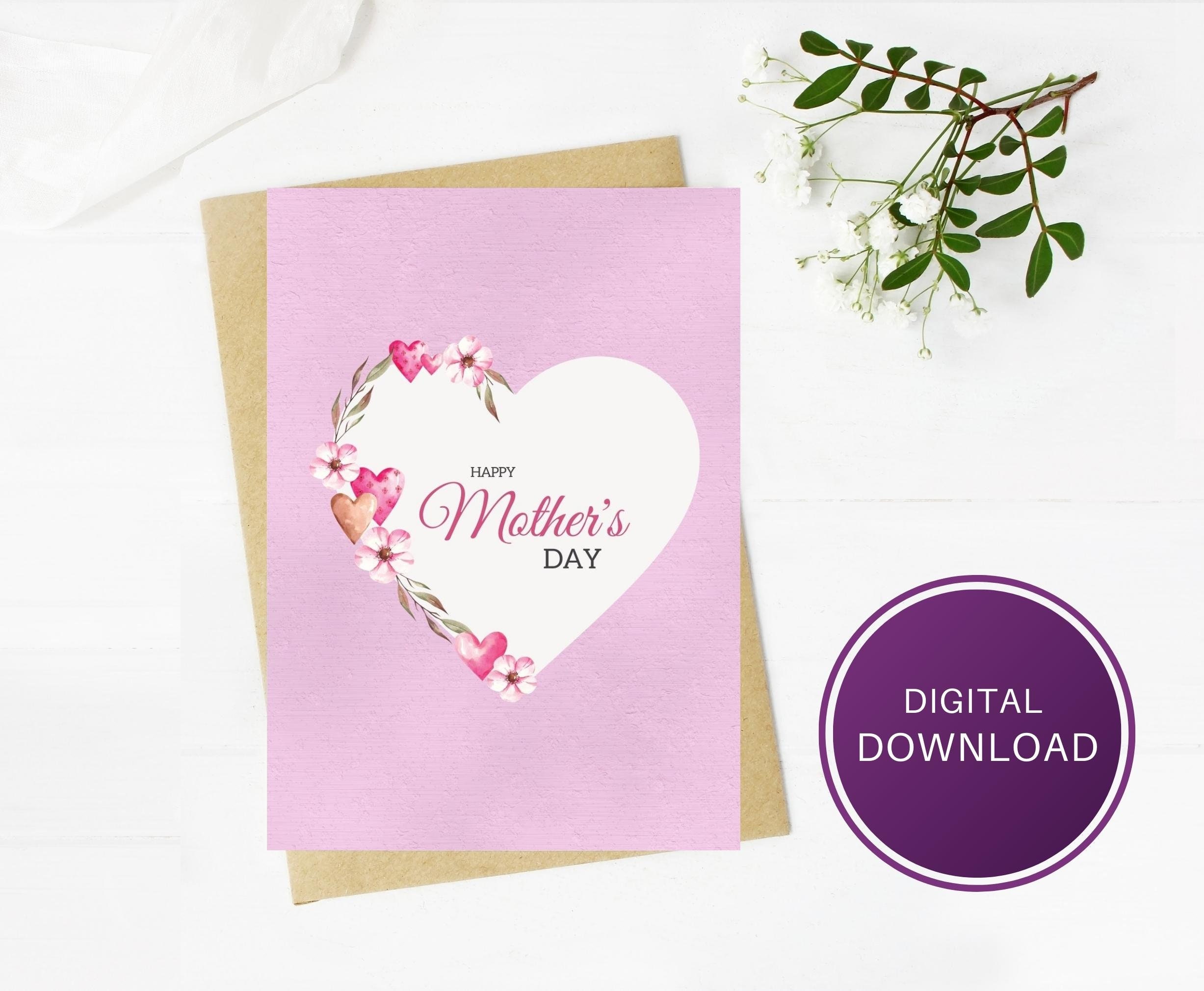 Printable Happy Mother's Day Card, 5x7, Blank Inside, Instant Digital ...