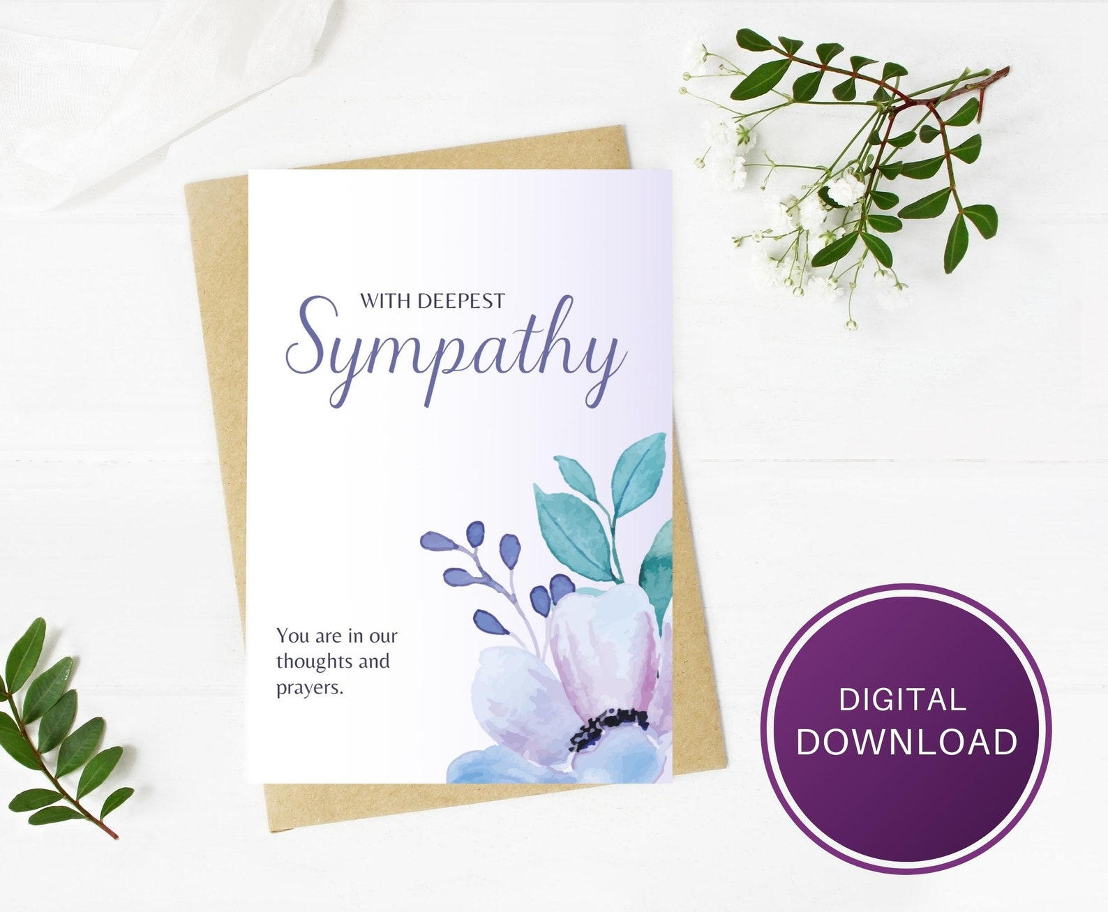Printable With Deepest Sympathy Card, 5x7, Blank Inside, Instant ...