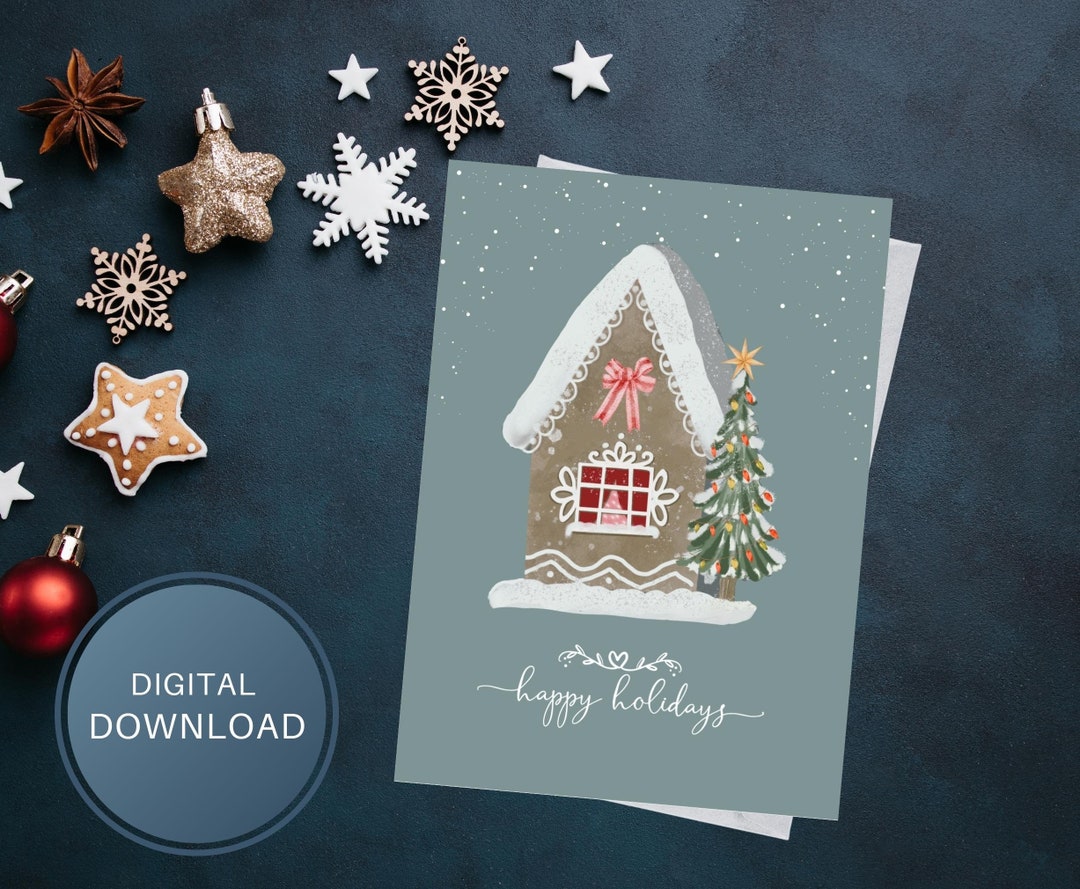 Printable Happy Holidays 5x7 Folding Card, Blank Inside, Instant ...