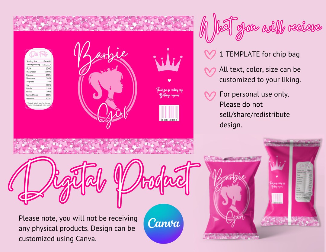 Barbie Chip Bag Template Customized Digital Download - Etsy