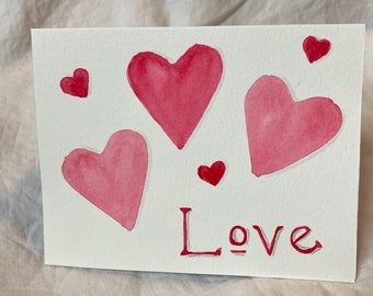 Hand-painted watercolor card with envelope- blank cards- holiday - seasonal - Valentine - 4x6" cards- ready to ship- gifts