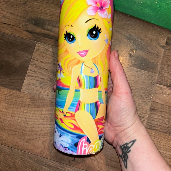 Lisa frank surfer girl with seal tumbler