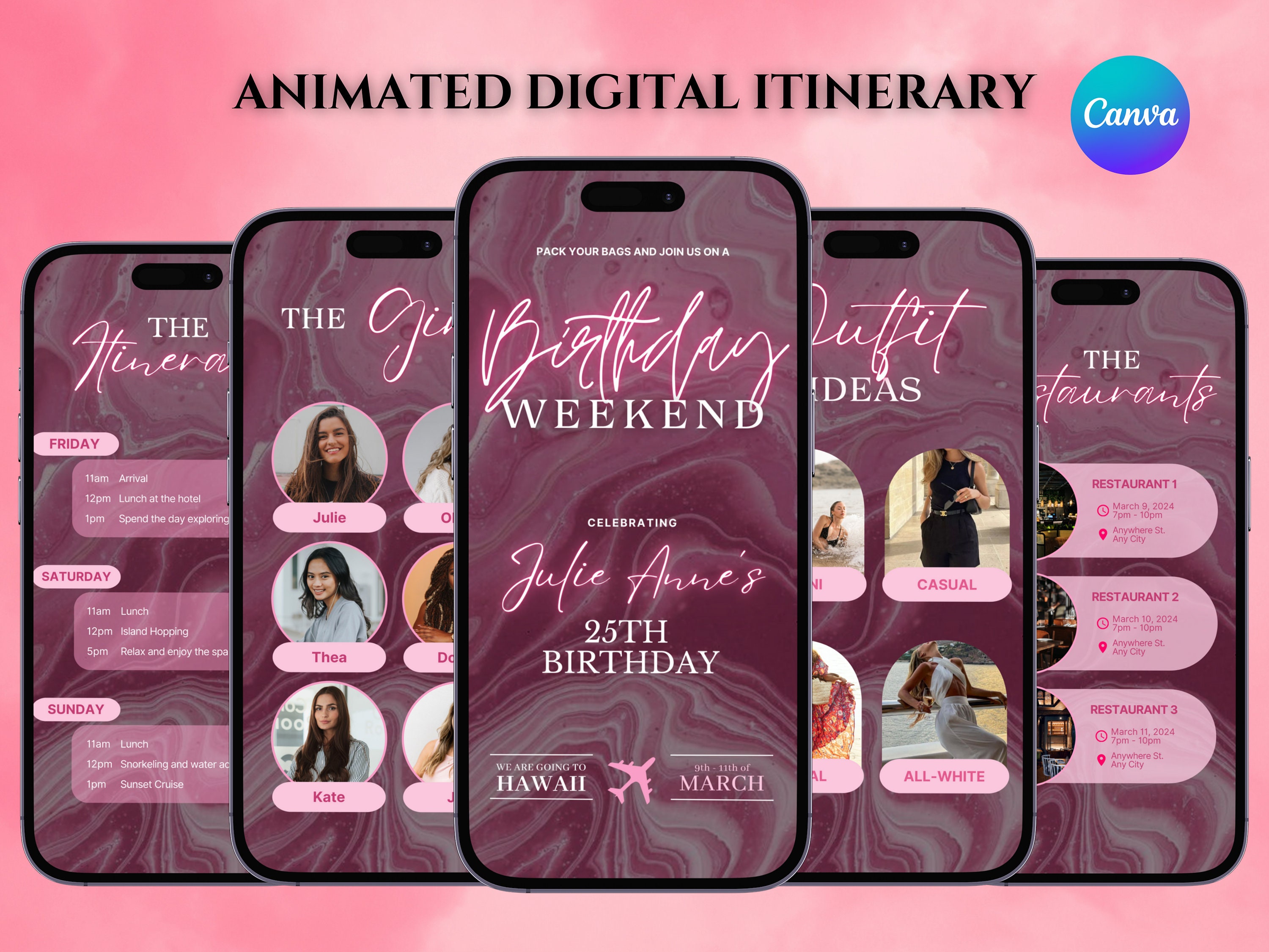 Digital Travel Itinerary, Itinerary Template, Travel Itinerary ...