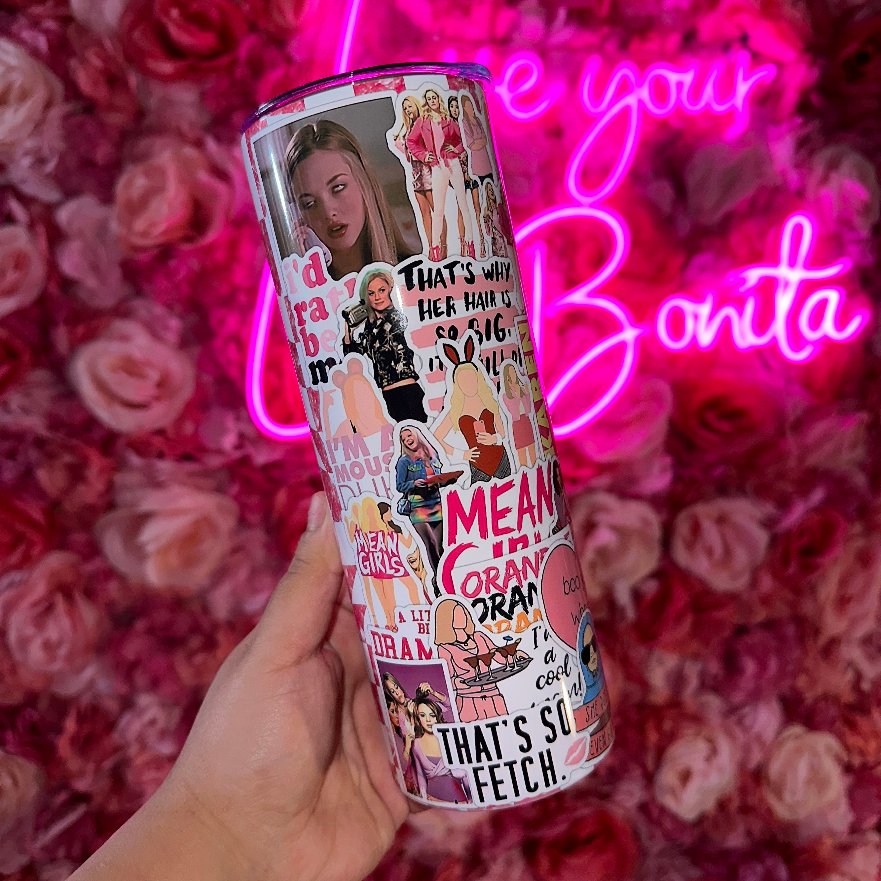 ATHAND Best Birthday Gifts for Barbie Girls Coworker  Friends,Burn Book Mean Girls Skinny Tumbler, 20 Oz Insulated Coffee Mug  with Lid,Pink Theme Cup with Funny Quetes for Hot & Cold