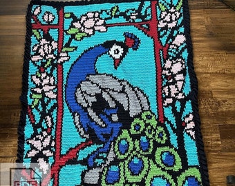 Peacock Tapestry Crochet Blanket