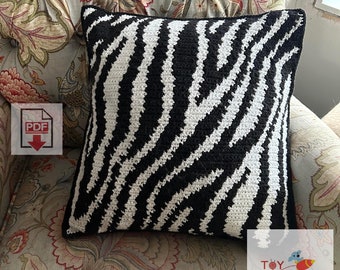 Zebra Stripes Tapestry Crochet Pillow Pattern - Beginner PDF - Animal Cushion Design