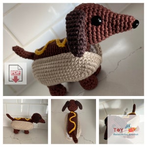 Frank the Hot Dog Crochet Pattern / Dachshund Wiener Dog Crochet Doll in Amigurumi Style / Play Food Hybrid Plush Toy / Digital PDF