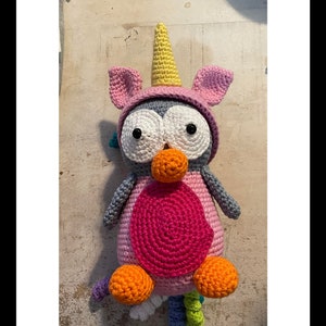 Penguin in Pajamas dressed as a Unicorn - Actual item - handmade plush Crochet doll