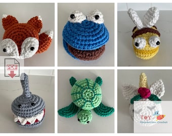 Macaron Animals Crochet Pattern / Set of 6 Cookies of Turtle, Bee, Monster, Shark, Fox, & Unicorn / Beginner / PDF Pattern in Amigurumi