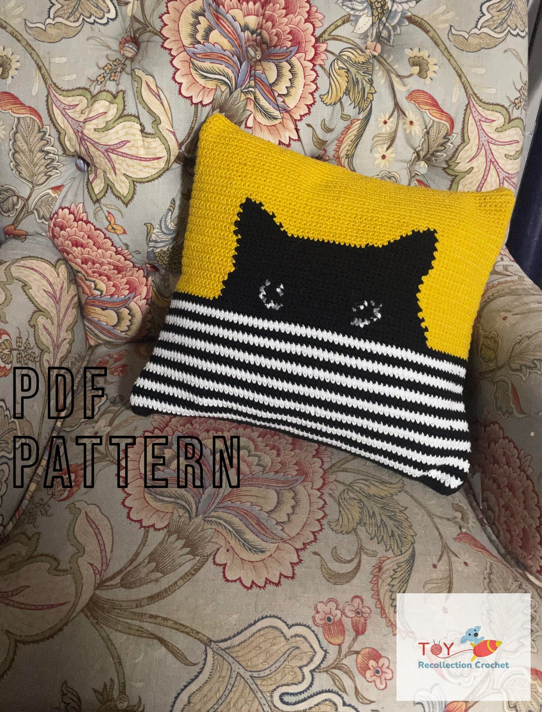 Black Cat Tapestry Crochet Pillow Pattern Beginner PDF Etsy