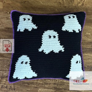 Ghostie Tapestry Crochet Pillow Pattern - Beginner PDF - Ghost Pillow Cushion Design - Halloween Horror, Crochet Pillow