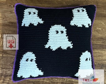 Ghostie Tapestry Crochet Pillow Pattern - Beginner PDF - Ghost Pillow Cushion Design - Halloween Horror, Crochet Pillow