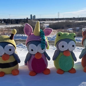 Amigurumi Penguins in Pajamas Set of 4 - Featuring Unicorn, Fox, Frog, and Bee - Digital PDF Crochet Pattern