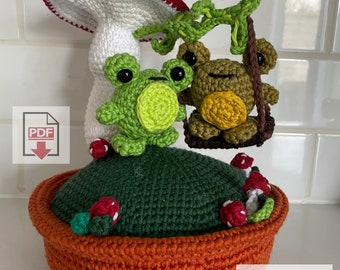 Frogs on a Swing Crochet Pattern / Beginner / PDF Crochet Pattern / Plushie Crochet Doll in Amigurumi Style / Mushroom plant