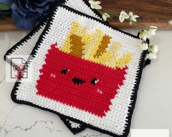 Cute French Fry Potholder Crochet Pattern / Beginner / PDF Crochet Pattern / Tapestry crochet