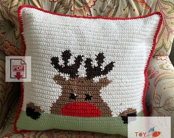 Reindeer Pillow Crochet Pattern / Beginner / PDF Crochet Pattern / Christmas Pillow Tapestry Cushion Cover Pattern / Crochet Pillow