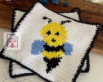 Bee Potholder PDF Crochet Pattern / Beginner / Tapestry crochet / Insect-Inspired Tapestry