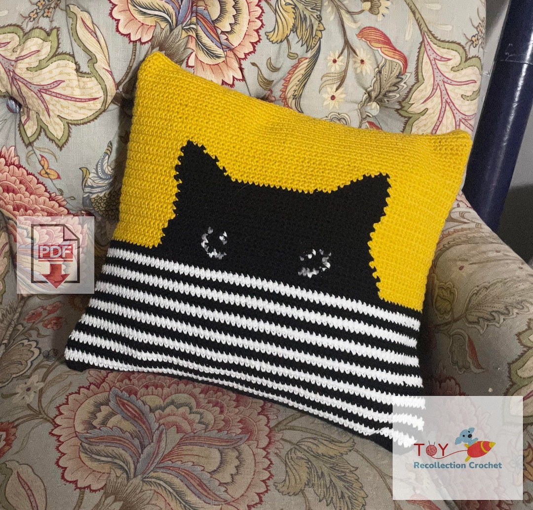 Black Cat Tapestry Crochet Pillow Pattern Beginner PDF Kitty Cat