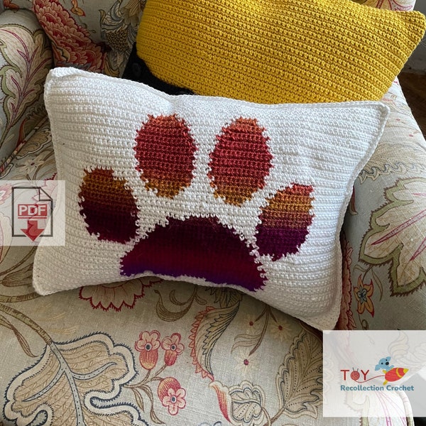 Paw Tapestry Crochet Pillow Pattern / Beginner / PDF Crochet Pattern / Cats & Dogs Tapestry Cushion Cover Crochet Pattern