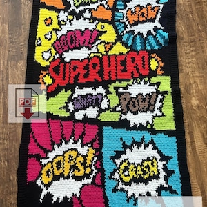 Comic Book Tapestry Crochet Blanket / PDF Pattern / Superhero Lovers Throw Design