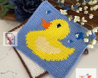 Rubber Duck Potholder Pattern / Beginner / PDF Crochet Pattern / Tapestry crochet / Rubber Duckie Crochet