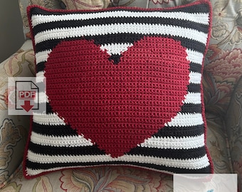 Heart with Stripes Tapestry Crochet Pillow or Market Bag Pattern - Beginner PDF - Valentine love Cushion Design