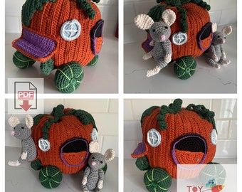 Princess Pumpkin Carriage / Crochet Pattern in amigurumi style / Royal Coach with Mice / digital pdf