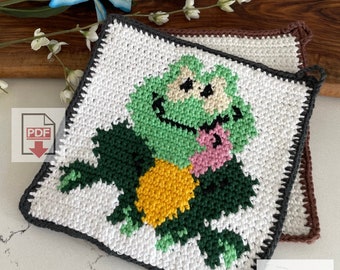 Frog Potholder Pattern / Beginner / PDF Crochet Pattern / Tapestry crochet / Animal Crochet