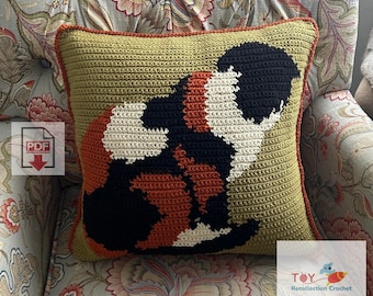 Geometric Cat Tapestry Crochet Pillow Pattern - Beginner PDF - Kitty Cat Cushion Design - Crochet Pillow