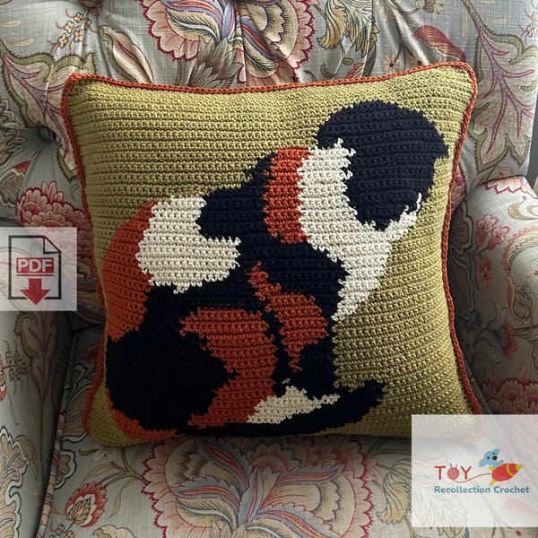 Geometric Cat Tapestry Crochet Pillow Pattern - Beginner PDF - Kitty Cat Cushion Design