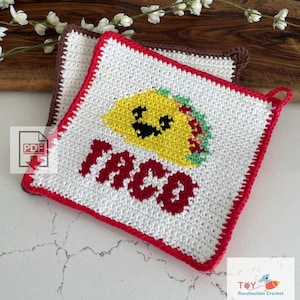 Taco Potholder Pattern / Beginner / PDF Tapestry Crochet Pattern / Food Crochet Pattern