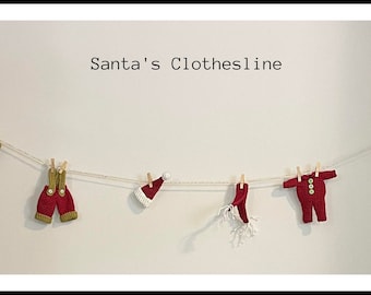 Santa's Clothesline - Crochet pattern in amigurumi style / Christmas wall decoration / digital pdf / Santa Claus hat pants suit