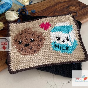 Milk and Cookies Potholder Pattern / Beginner-Friendly PDF Crochet Pattern / Food and Drink Tapestry Design