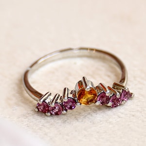 Natural Pink Sapphire Women&#39;s Ring with Citrine 925 Sterling Silver Ring For Women Gift For Wife, Gift For Mother Pink Sapphire Yellow Stone