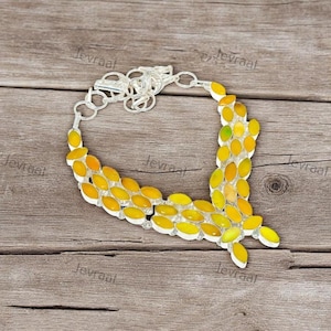 Yellow Onyx Gemstone Necklace – Handmade 925 Silver Plated Jewelry, 18 Inch Chain, Bold Yellow Crystal Pendant, Gift for Her