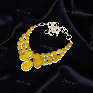 Yellow Onyx Gemstone Necklace – Handmade Jewelry, 925 Silver Plated, 18 Inch Chain, Natural Healing Crystal Pendant, Gift for Her