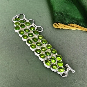 Elegant Peridot Bracelet – Handmade, 925 Silver Plated, Adjustable 7-8” Jewelry Gift