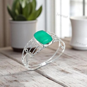 Simulated Emerald Gemstone Cuff Bracelet, Handmade 925 Silver Plated Adjustable Jewelry, Brilliant Green Crystal Bangle, Gift for Her