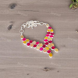 Handmade Ruby & Onyx Necklace, 18&quot; 925 Silver Plated Gemstone Pendant, Red and Black Crystal Jewelry, Unique Gift for Her, Boho Style