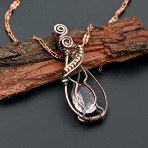 Pink Quartz Gemstone Copper Wire Wrap Pendant With Chains, Pendant Copper Wire Wrapped Pendant Necklace Pendant Jewelry for Women