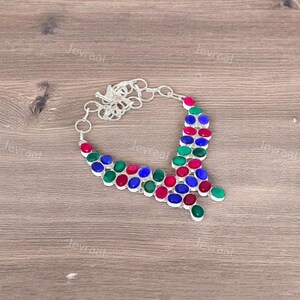 925 Silver Plated Sapphire & Emerald Necklace, 18&quot; Handmade Gemstone Pendant, Blue and Green Crystal Jewelry, Stylish Gift for Her
