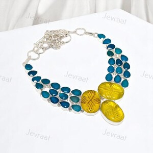 Yellow Onyx & Onyx Gemstone Necklace – Natural Healing Crystal, Handmade Jewelry, 925 Silver Plated, 18 Inch Chain, Elegant Gift for Women