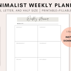 Weekly Planner Printable, Minimalist Planner Digital, Weekly To-Do List, Printable Planner Pages, Digital Planner