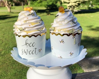 Fake Bee theme cupcake/fake cupcake/food prop/tiered tray decor