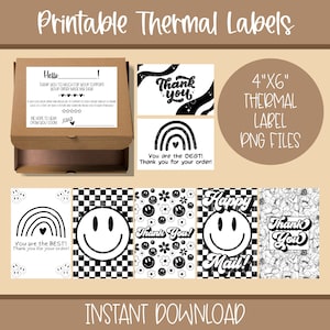 Thermisch label PNG-bestand downloaden | Retro thermische labelbundel | 4x6 thermisch label | Rollo-label | Bedrukbare verpakking | Bedankt-stickers