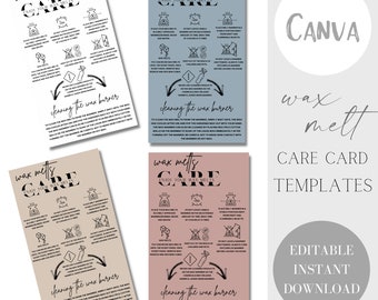 Editable Canva Template, Small Business Care Cards, Wax Melt Care Guide Template, Printable Wax Melt Care Instructions, 2X3.5" Care Cards