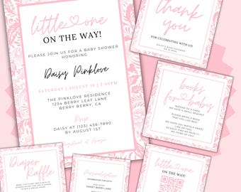 Pink Floral Shower Invitation CanvaTemplate | Editable Baby Shower Invite | Pink Baby Girl Invitation | Printable Invite | Digital Download