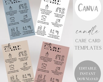 Modelo Canva editável, cartões de cuidados com velas para pequenas empresas, modelo de guia de cuidados com velas, instruções para cuidados com velas para impressão, cartões de cuidados 3X5"